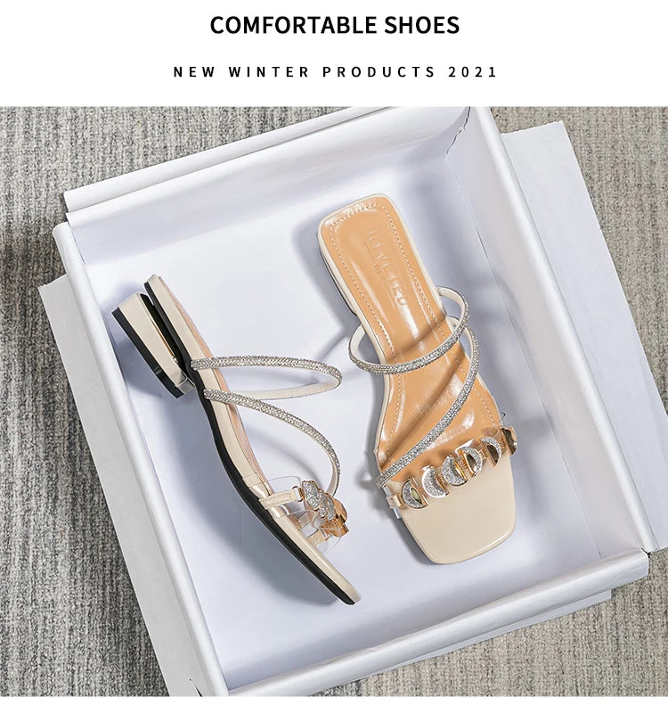 2023 summer new women's slippers outdoor sandals casual flat shoes Stylish metal design Korean style office wear Large size 43