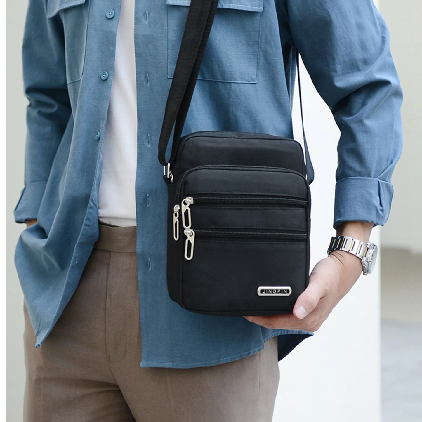 Men's Shoulder Bag Business Leisure Large Capacity Portable Handbag Zipper Multi Layer Waterproof Summer Male's Crossbody Bags