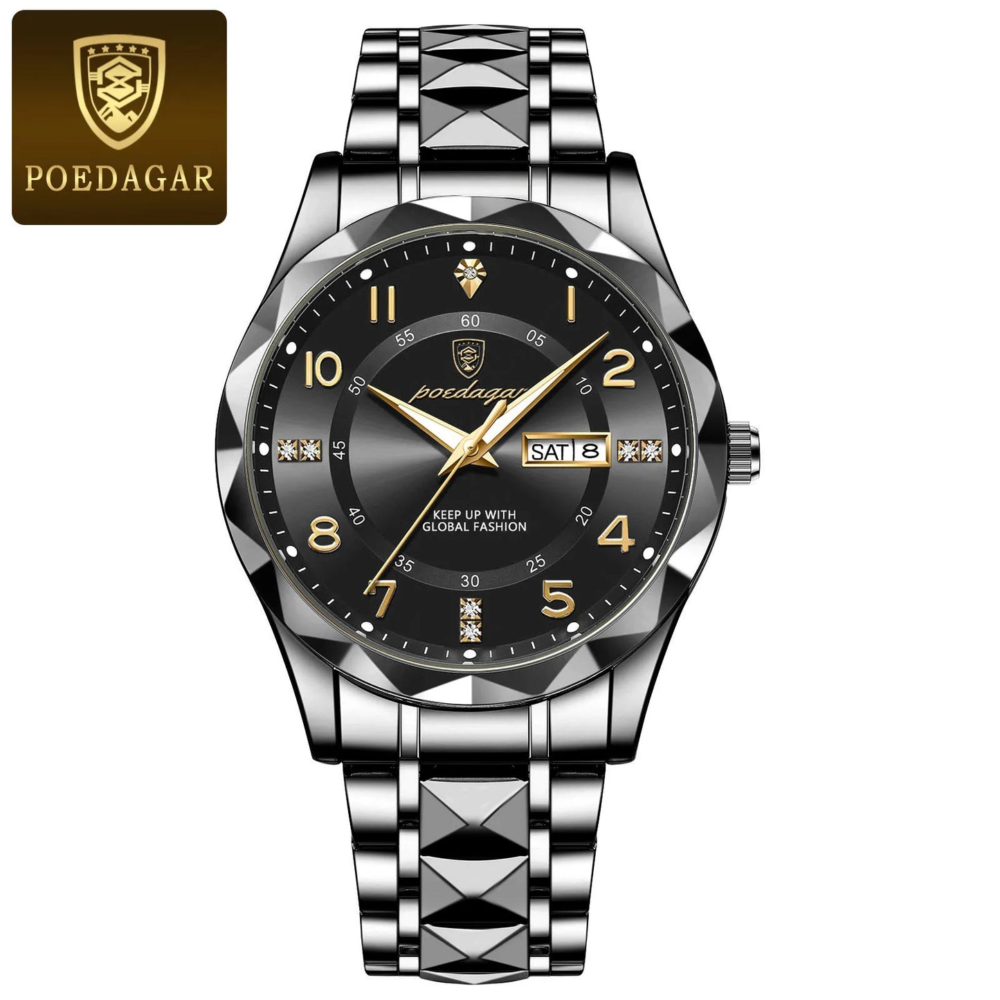 POEDAGAR Luxury Business Men's Wristwatch Stainless Steel Date Week Man Watch Waterproof Luminous Fashion Quartz Watches For Men