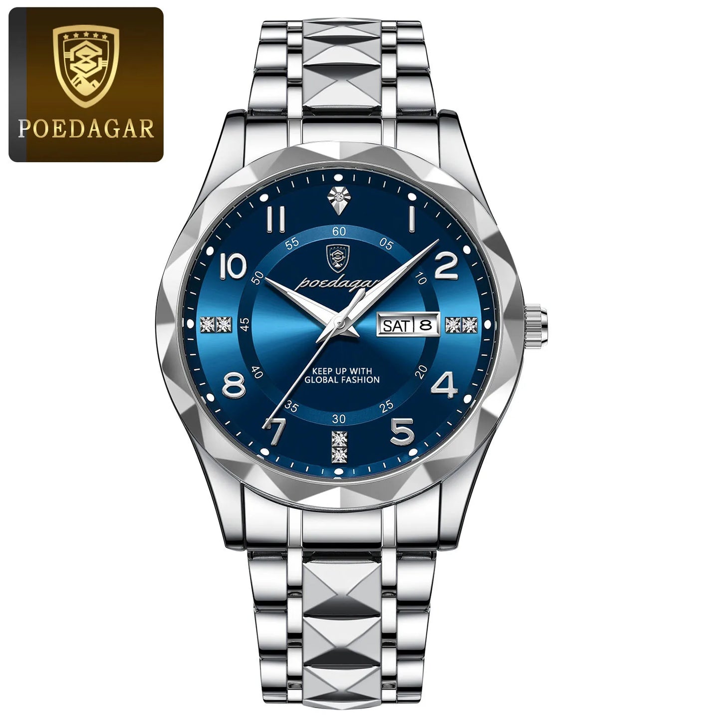 POEDAGAR Luxury Business Men's Wristwatch Stainless Steel Date Week Man Watch Waterproof Luminous Fashion Quartz Watches For Men