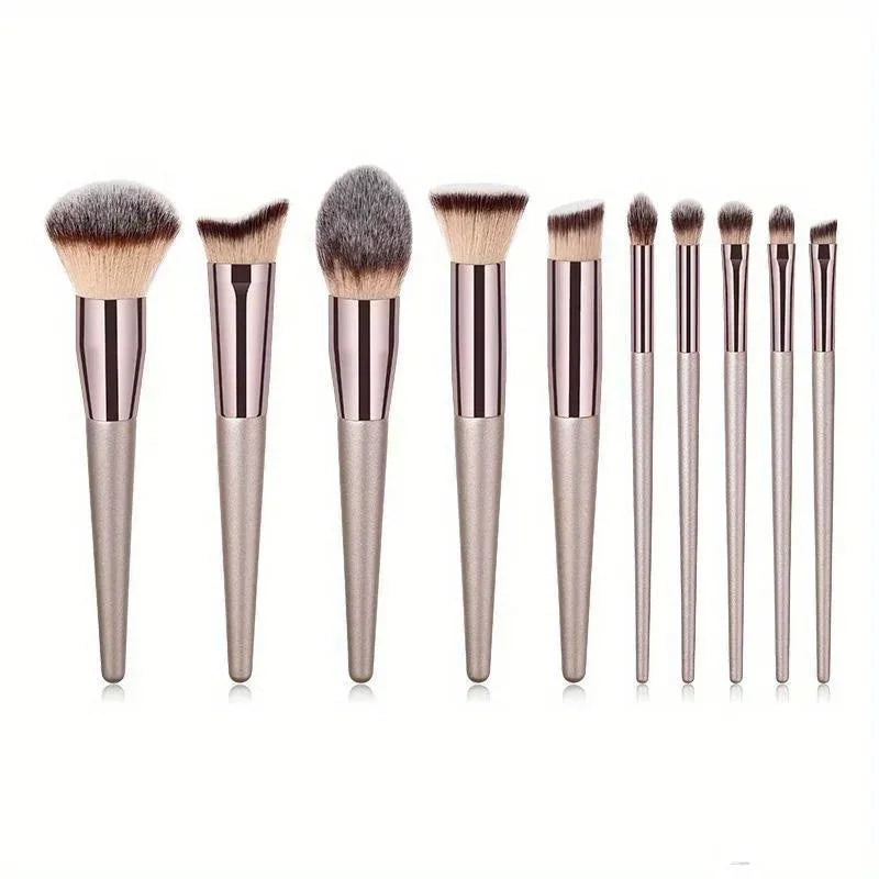 10 Pcs Champagne Gold Makeup Brushes Complete Set of Foundation Loose Powder Blush Concealer Eye Shadow Professional Set