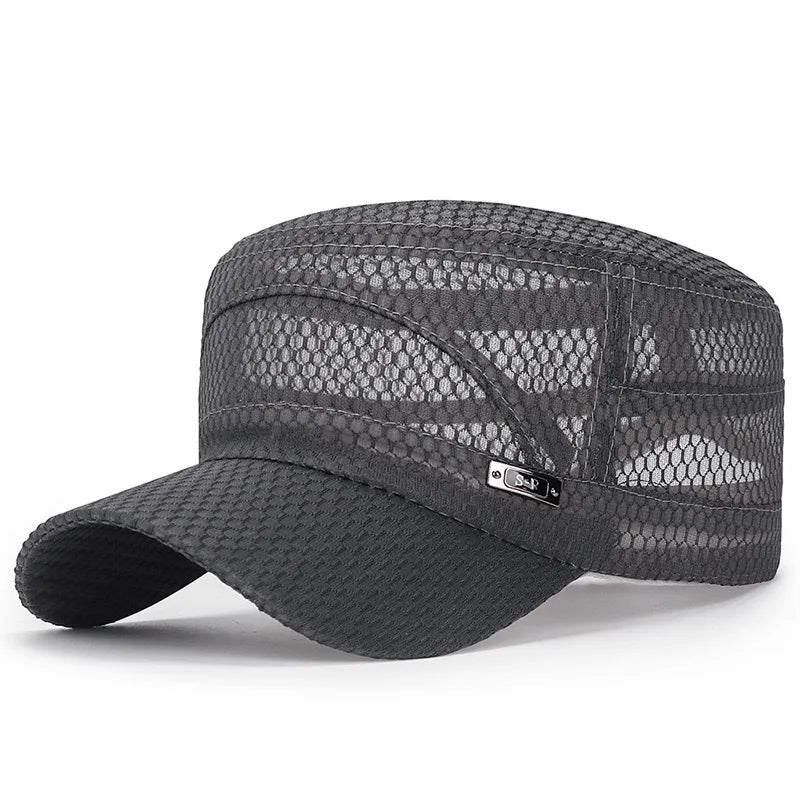 FashionSummer Men's Summer Hat Mesh Military Caps FlatTop Snapback Adjustable Baseball Cap Cadet ArmyMan Breathable Trucker Caps