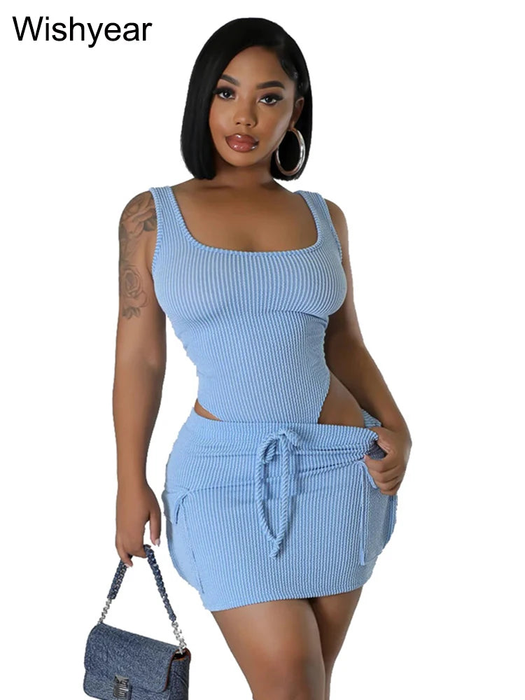 Swimsuit 2 Pieces Set Women Mini Skirts with Pocket Beach Outfits
