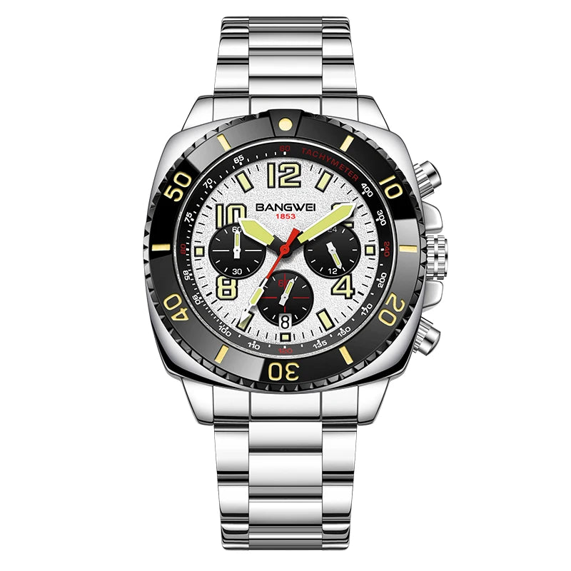 BANGWEI 2025 Luxury Watches Men Fashion Sports Quartz Wristwatches 30M Waterproof Luminous Chronograph Mens Watch Reloj Hombre