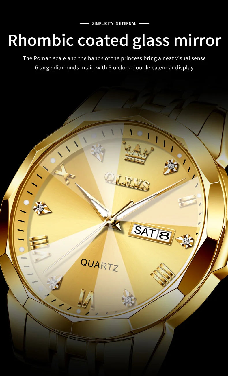 OLEVS New Watch for Men Original Quartz Waterproof Male Wristwatch Gold Stainless Steel Strap High-end Luxury Man Watch Clock