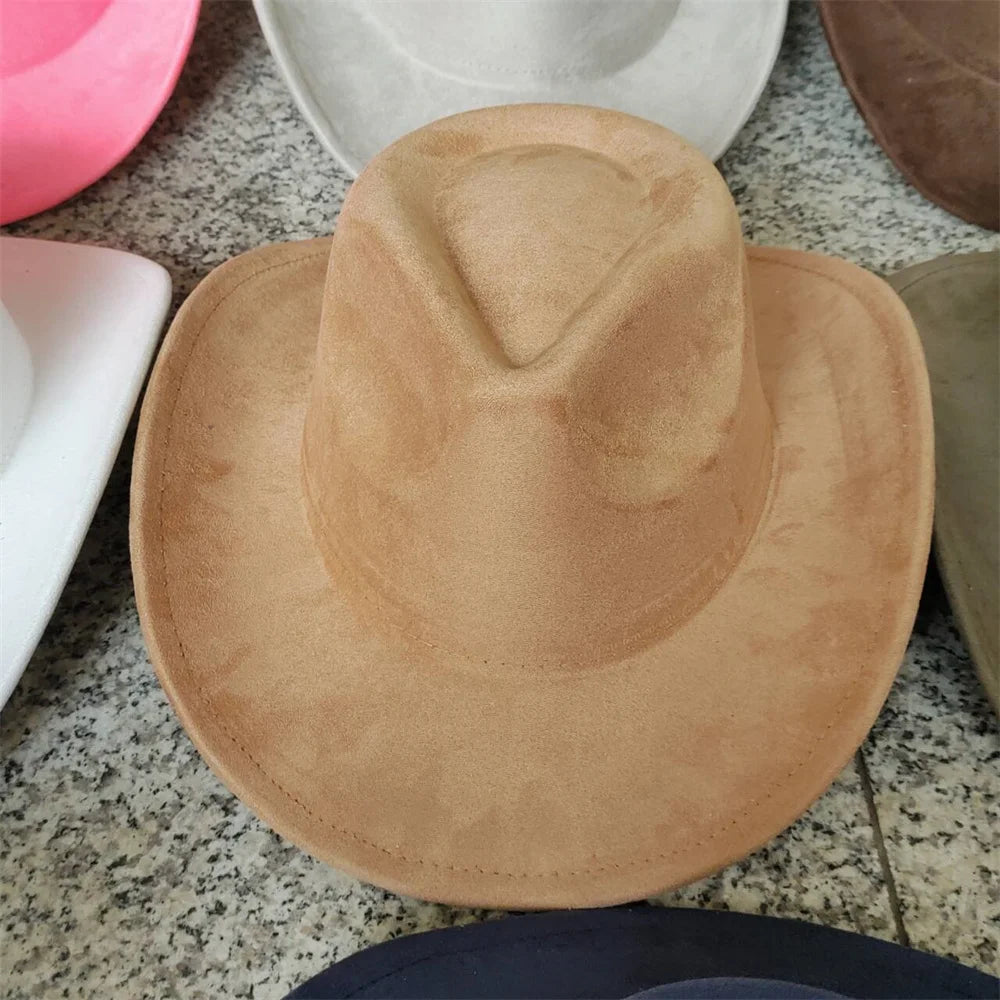 Cow Head Belt Suede Leather 7.5CM Western Cowboy Fedora Hat Women's Men's Church Jazz Hat Fashion Travel Party Hat Denim Hat