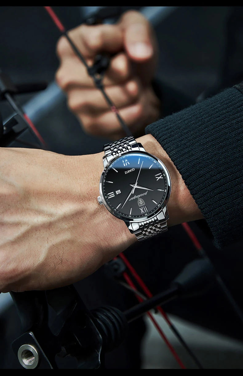 POEDAGAR Luxury Sports Men's Wristwatch Stainless Steel Waterproof Date Man Watch High Quality Casual Fashion Quartz Men Watches