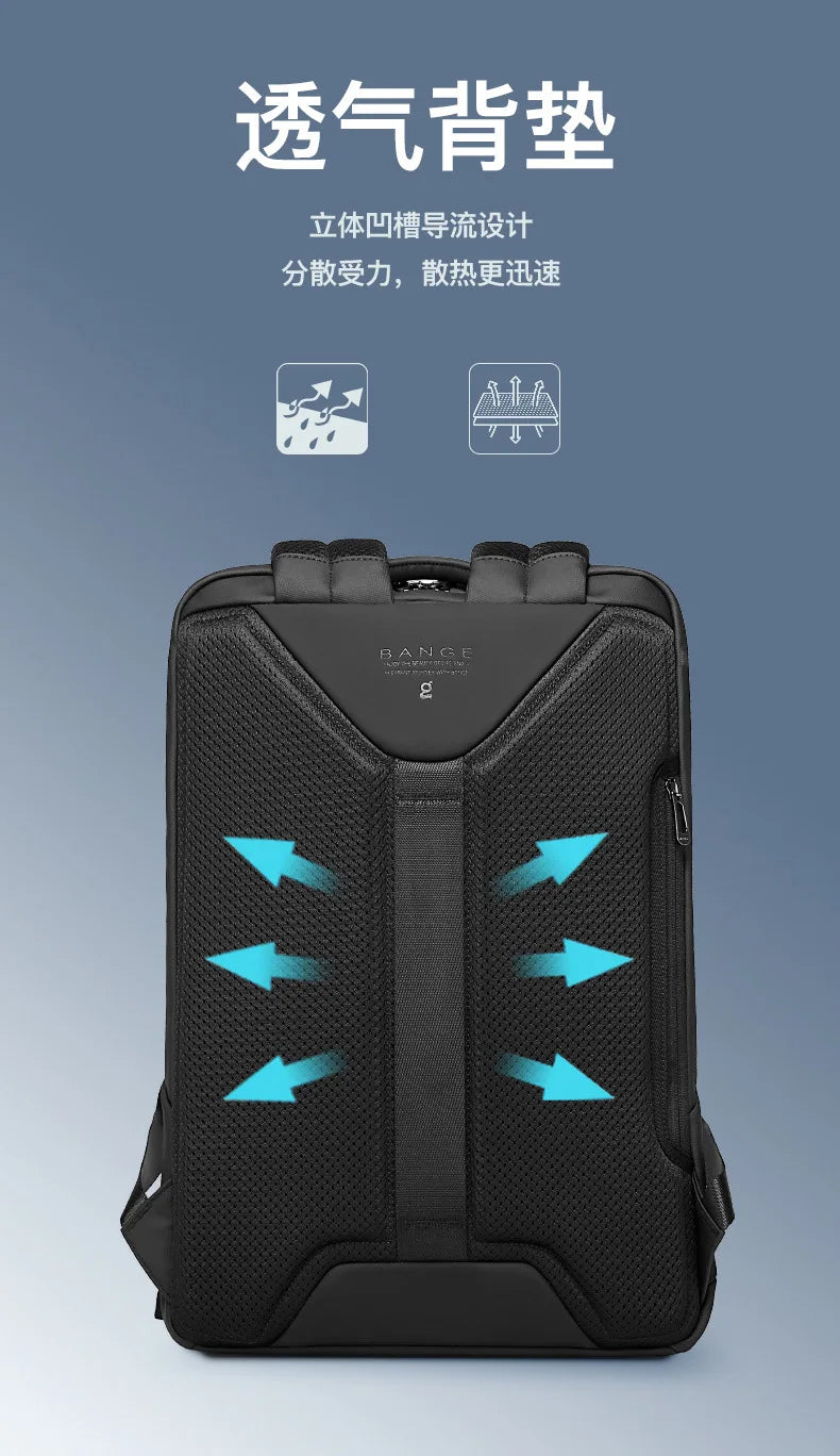 BANGE Business Backpack with External USB Port Anti Splashing Water Travel Backpack