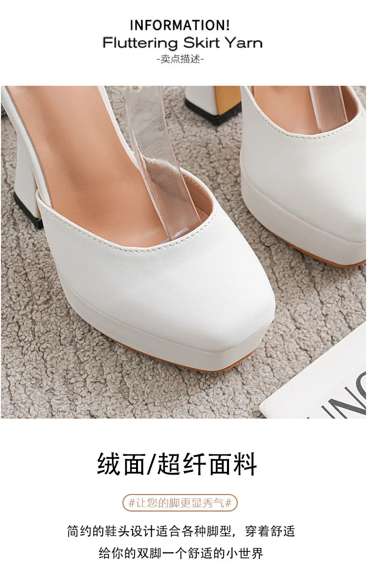 2025 Summer High Heels Womens Sandals Fashion Super High Heels Sandals Bow One Word Buckle Square Head Coarse Heels Ladies Shoes