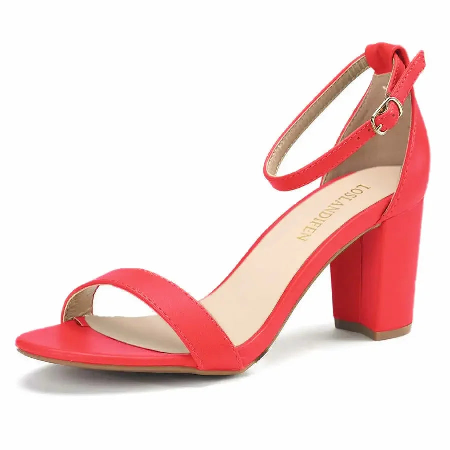 Women High Heels Pumps 2025 Summer Low Heel Shallow Sexy Ankle Strap Sandals Thick Heel Open Toes Wedding Dress Shoes Large Size