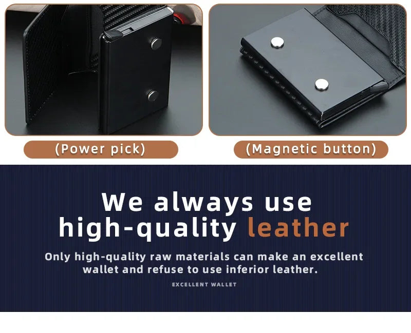 2024 Magnet Anti Rfid Blocking ID Credit Card Holder Case for Men Leather ID Bank Wallets with Magnetic Buckle Closer Cardholder
