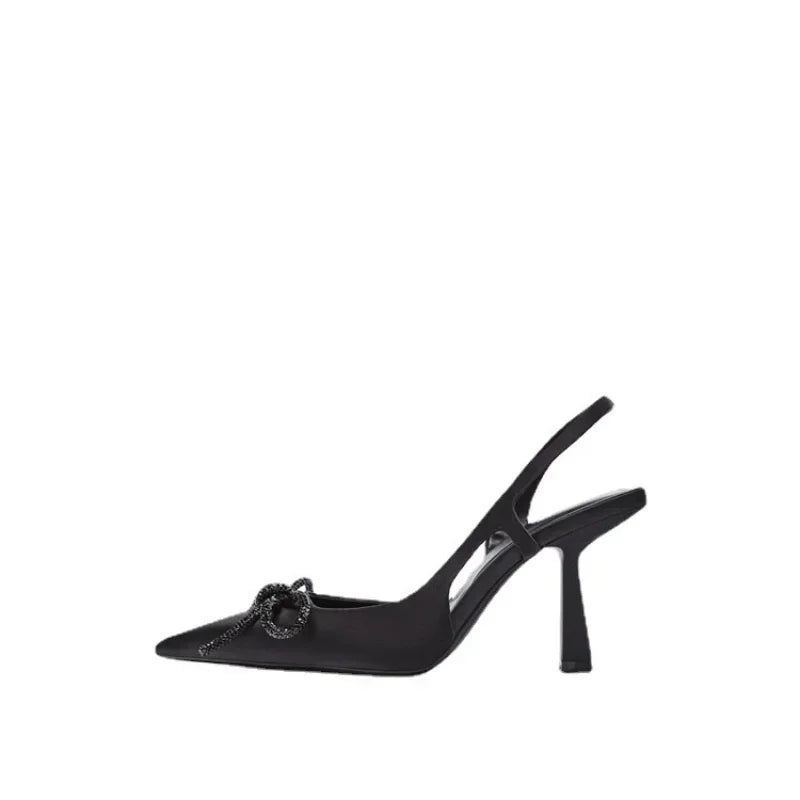 Woman High Heels Sparkly Bow Sandals Pointed Toes