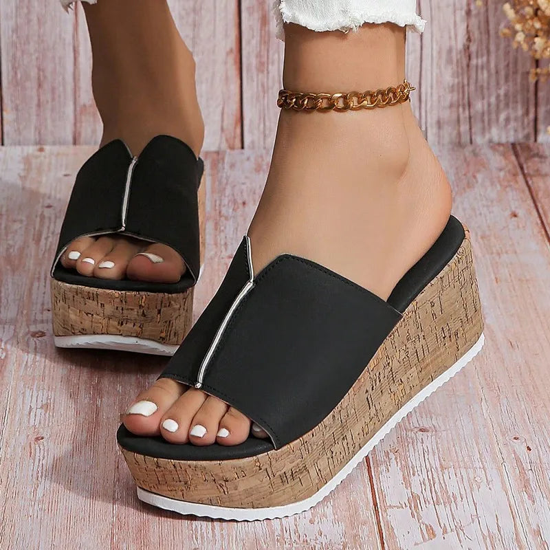 Womens High Heels Sandal Thick Bottom Casual Shoes Ladies Leisure Summer Wedges Sandals Woman Shoes Women Platform Mules Slipper