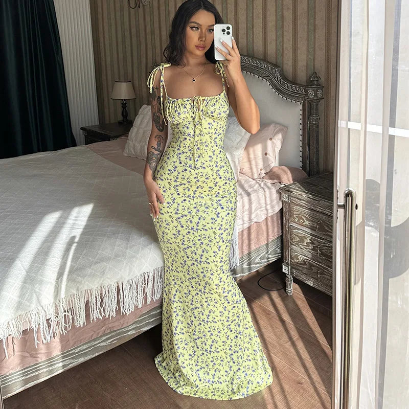 Women Elegant Floral Beach Vacation Long Summer Dress