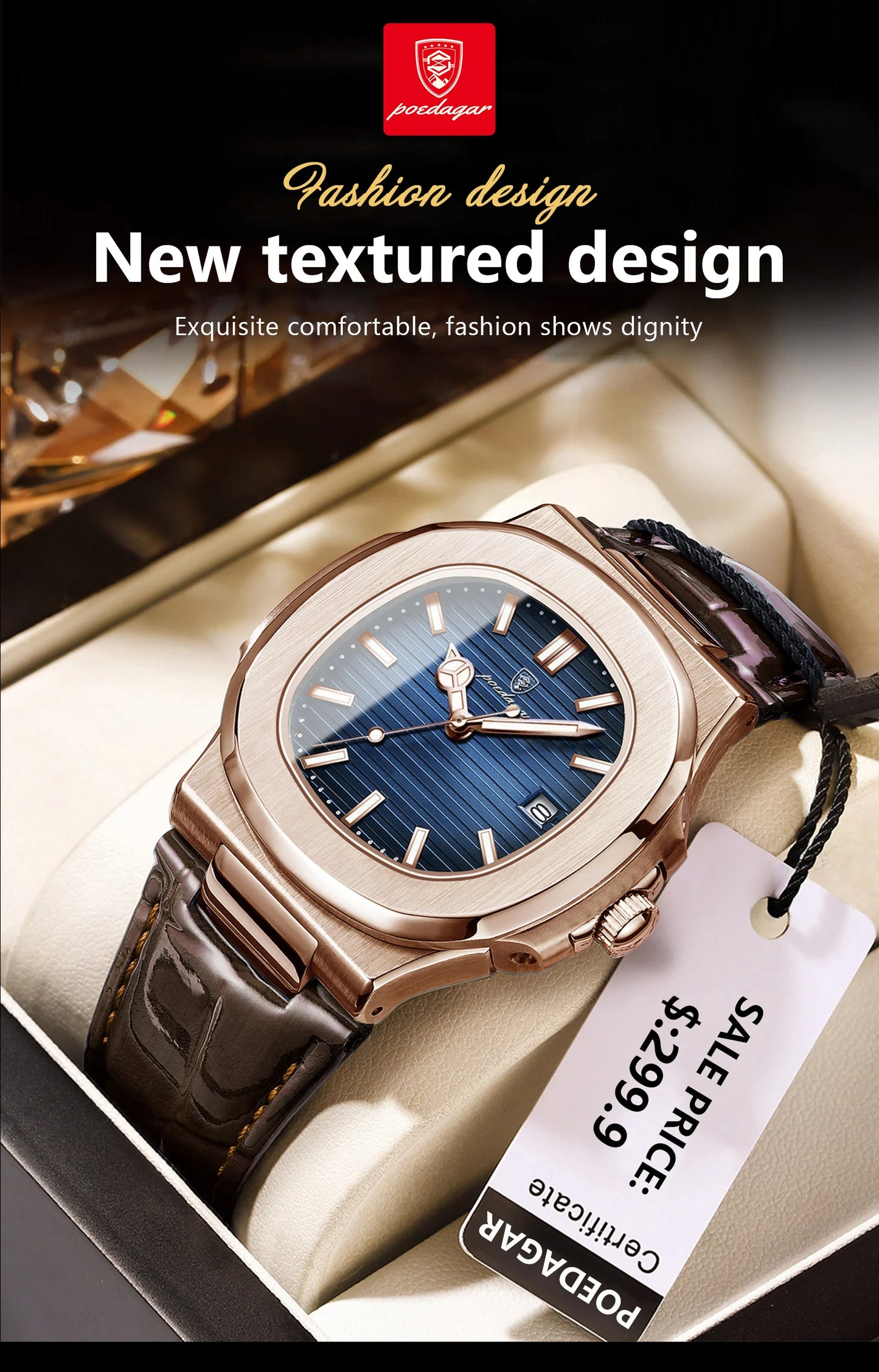 POEDAGAR Top Luxury Square Man Watch Date Waterproof Luminous Quartz Men Watches High Quality Fashion Sports Leather Men's Watch