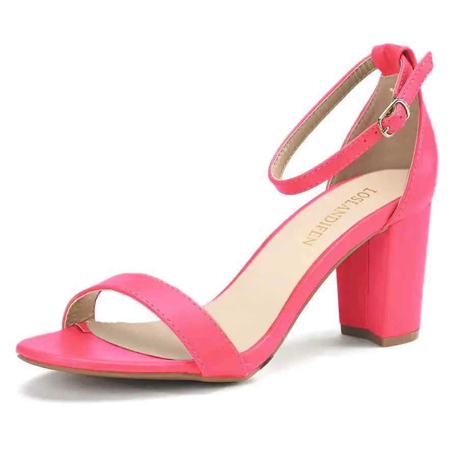 Women High Heels Pumps 2025 Summer Low Heel Shallow Sexy Ankle Strap Sandals Thick Heel Open Toes Wedding Dress Shoes Large Size