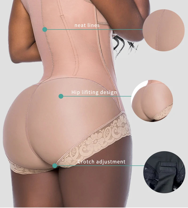 AfruliA Bodysuits Shapewear High Compression Body Shaper with 9 Steel Bones Post-Surgical Slimming Sheath Fajas Colombian Girdle