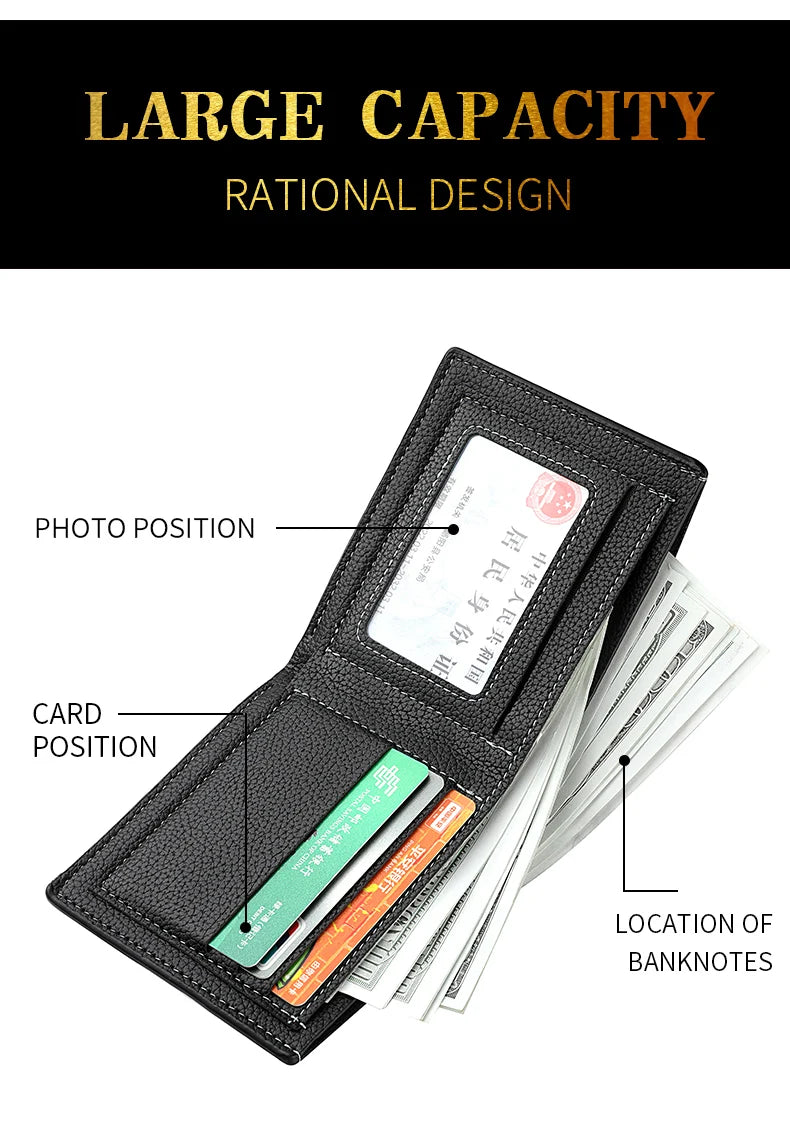 Men's Wallet Men's Youth Luxury Short Leather Card Holder Slim Minimalist Double Fold Men's Wallet