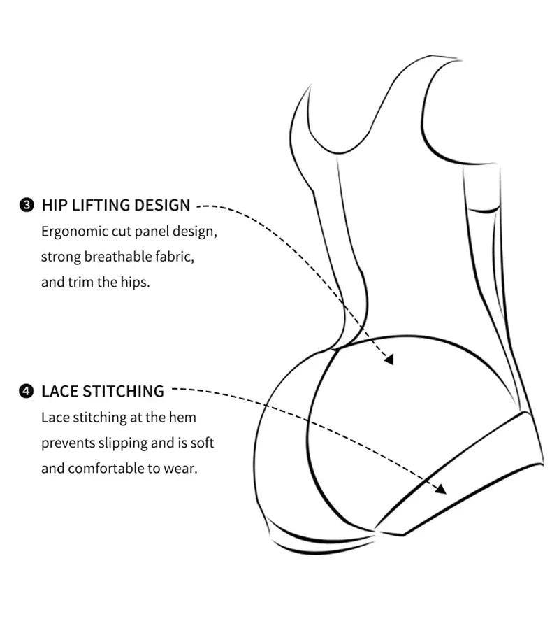 AfruliA Bodysuits Shapewear High Compression Body Shaper with 9 Steel Bones Post-Surgical Slimming Sheath Fajas Colombian Girdle