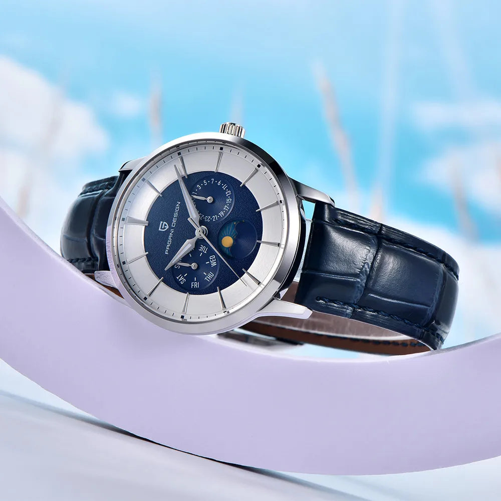 Pagani Design 2025 New 40mm Moon Phase Multifunctional Men Watch 100m Waterproof Sapphire Glass Men Quartz Watches