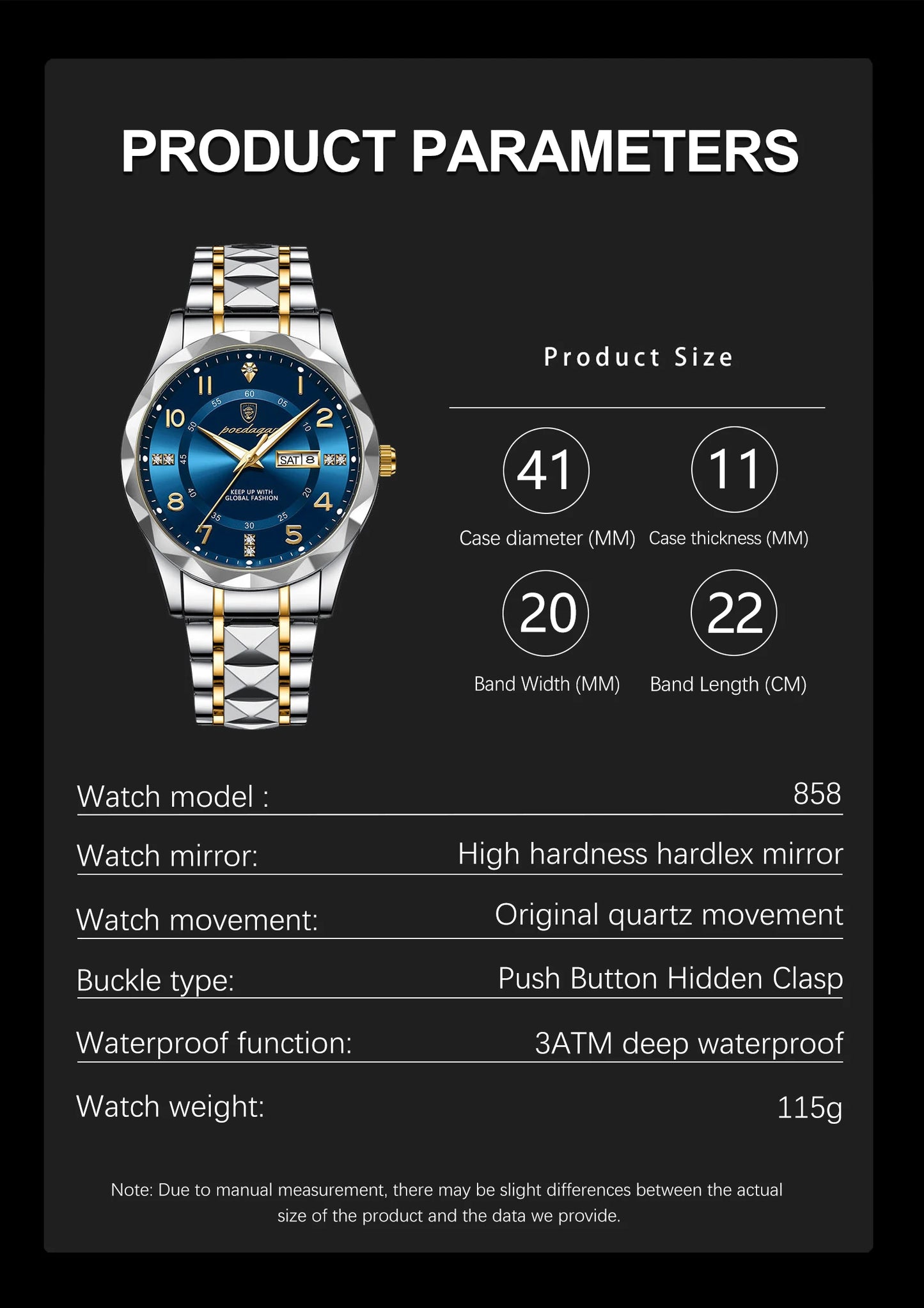 POEDAGAR Luxury Business Men's Wristwatch Stainless Steel Date Week Man Watch Waterproof Luminous Fashion Quartz Watches For Men
