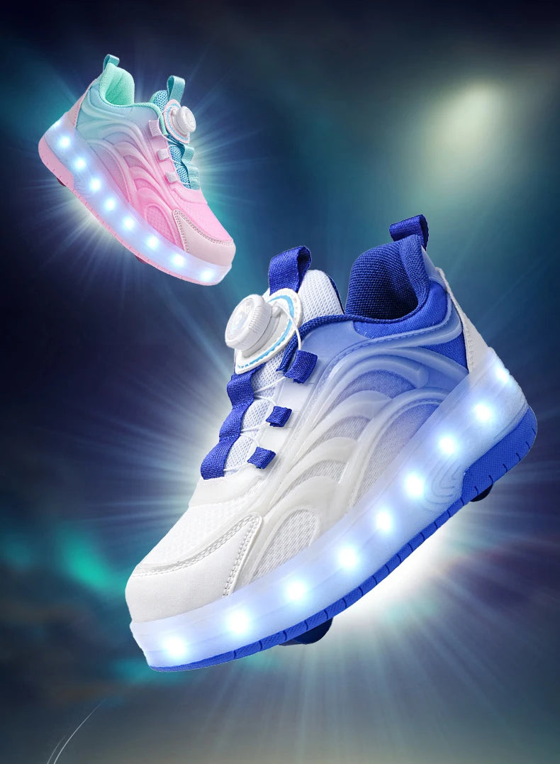 Kids Roller Skate Sneakers Glowing Sports Luminous Sneakers Skateboard USB Charging