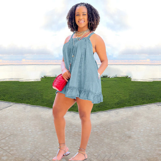 Elegant Women Denim Spaghetti Strap Dress