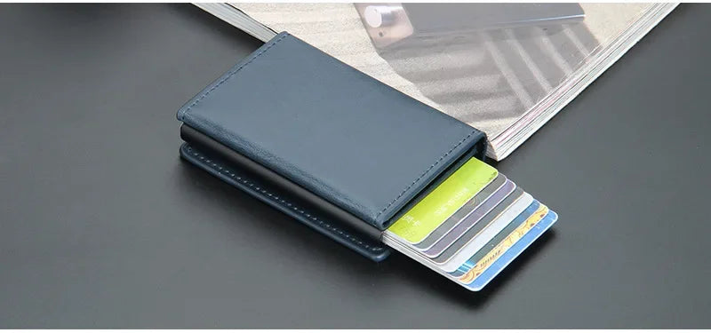 2024 Magnet Anti Rfid Blocking ID Credit Card Holder Case for Men Leather ID Bank Wallets with Magnetic Buckle Closer Cardholder
