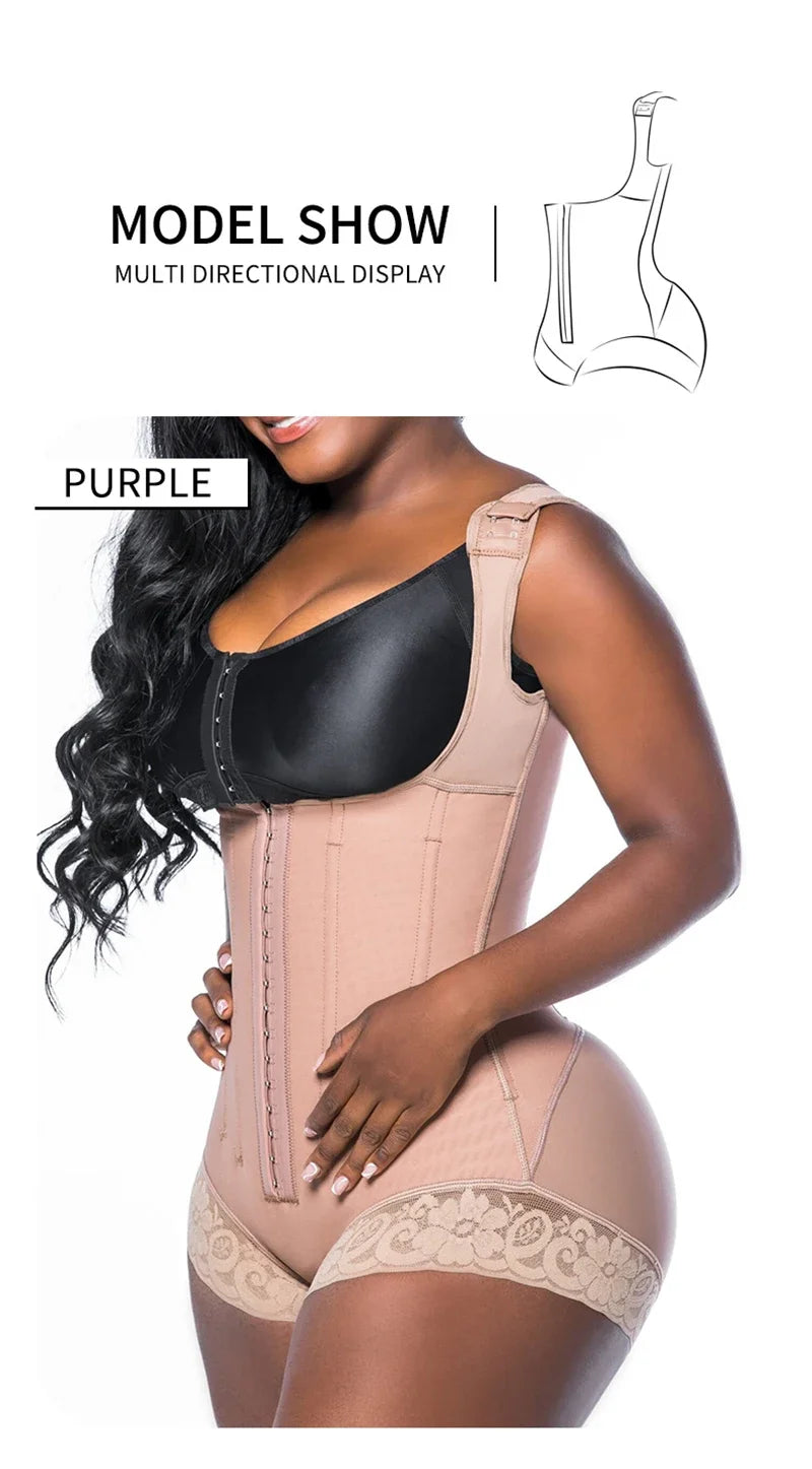 AfruliA Bodysuits Shapewear High Compression Body Shaper with 9 Steel Bones Post-Surgical Slimming Sheath Fajas Colombian Girdle