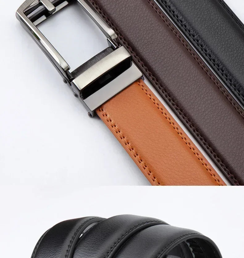 2025 Leather Men's Women's 3.5cm Click Belt with High Quality Alloy Automatic Buckle Unisex Classic Business Belts for Jeans