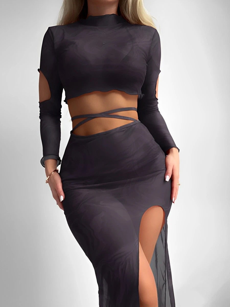 2025 Halter String 4 Piece Vent Long Skirt Bikini Swimsuit Women Swimwear Female Bather Bathing Swimming Swim Suit Beachwear