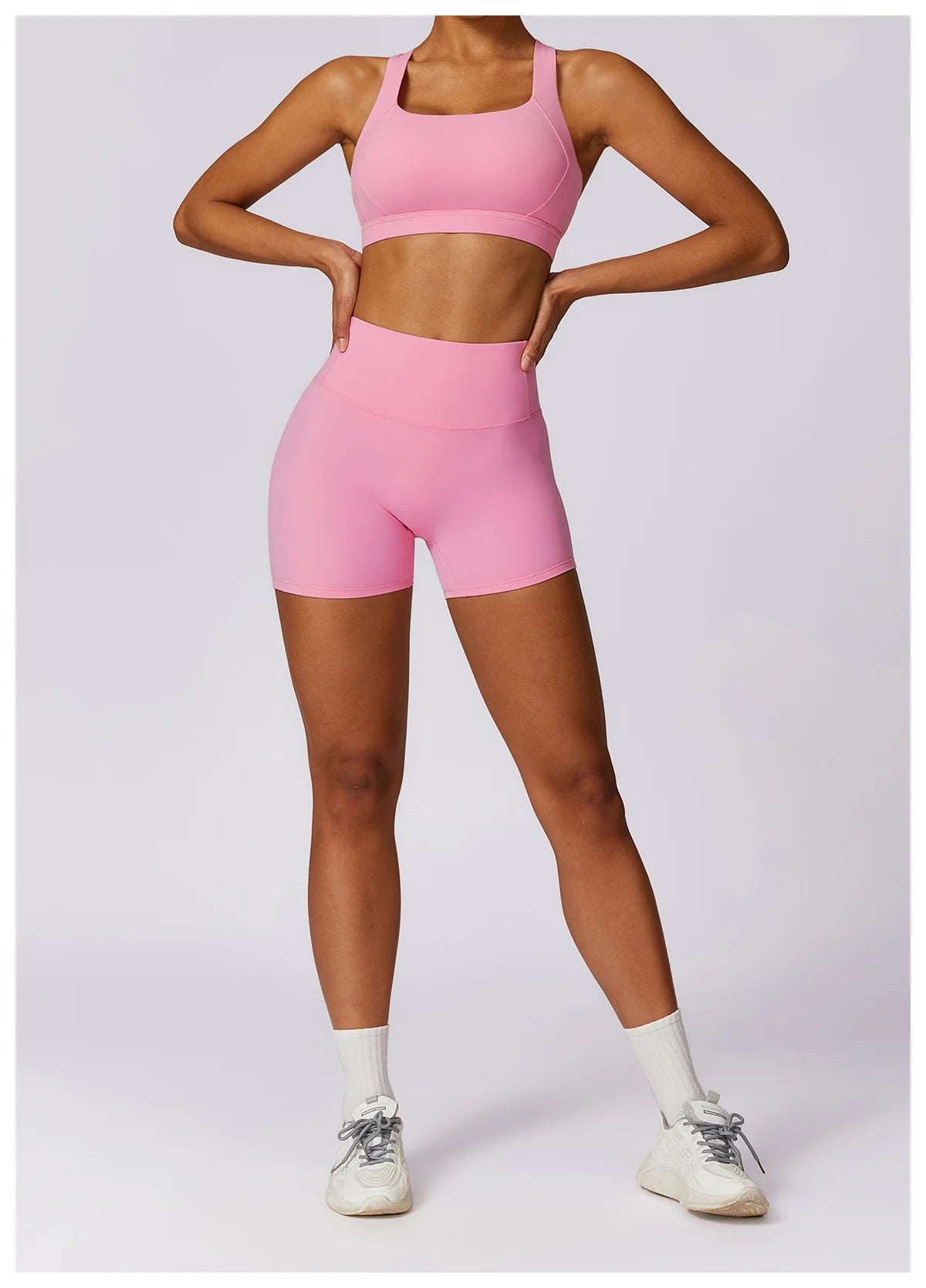 Workout Yoga Set for Women Gym Clothes Woman 2 Piece Strappy Sports Bra Butt Lifting Leggings Shorts Fitness Outfits Sportswear