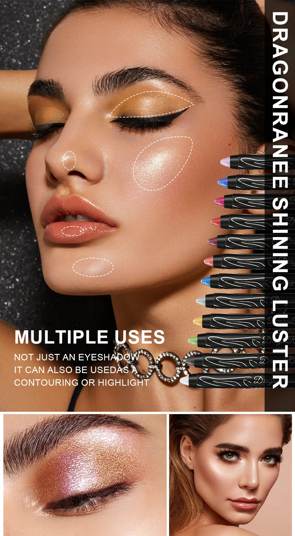 12 Colors Long-lasting Glitter Eyeshadow Pencil Pigment Blue Brown Black Eyeliner Pen Women Fashion Shimmer Eye Shadow Makeup