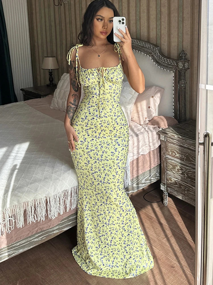 Women Elegant Floral Beach Vacation Long Summer Dress