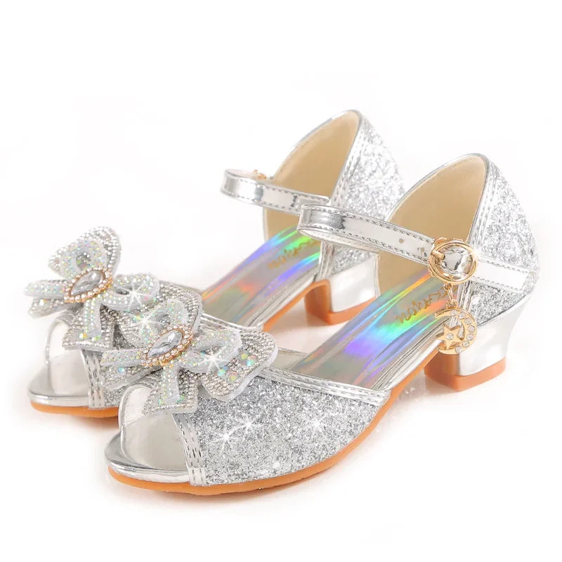 Summer Girls Sandals with Heel Princess Dancing Shoes