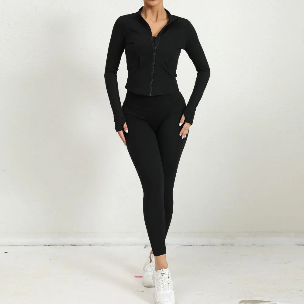 Yoga Gym Sets Jacket Leggings Sportswear Woman Gym Sports and Fitness Workout Clothes for Women 2 Piece Sets Womens Outfits