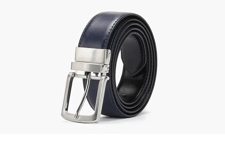 Real Genuine Leather Rotating Alloy Pin Buckle Belt for Men Unisex High Quality Cowskin Leather Cowboy Jeans Double-sided Belts