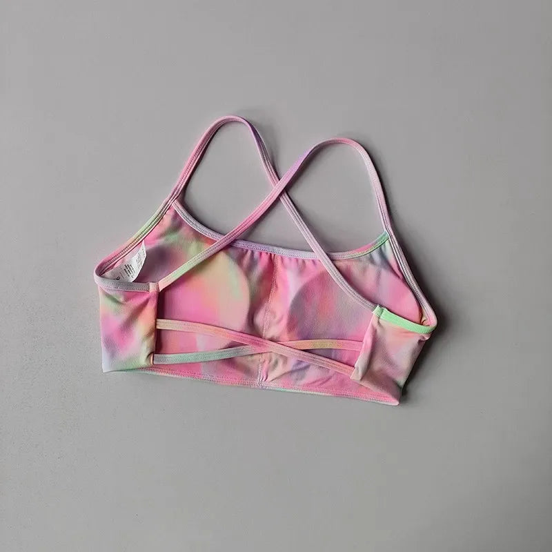 Women's Solid Color Fitness Bra Soft Cross Back Gym Sports Top with Chest Pad Push-Up Yoga Vest Sport Bra Yoga Gym Crop Top