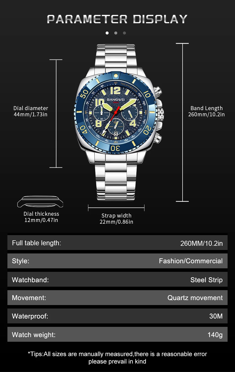 BANGWEI 2025 Luxury Watches Men Fashion Sports Quartz Wristwatches 30M Waterproof Luminous Chronograph Mens Watch Reloj Hombre