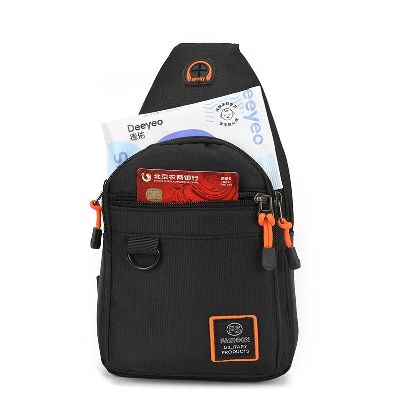 Casual men's crossbody bag Oxford cloth waterproof material sports fitness chest bag cell phone change documents storage bags