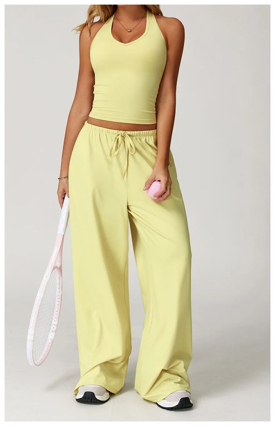 Yoga yellow gym Set 2 Pieces Women Clothes Workout Outfits Fitness Sportswear Wide leg straight pants Tracksuit Sports Tank suit