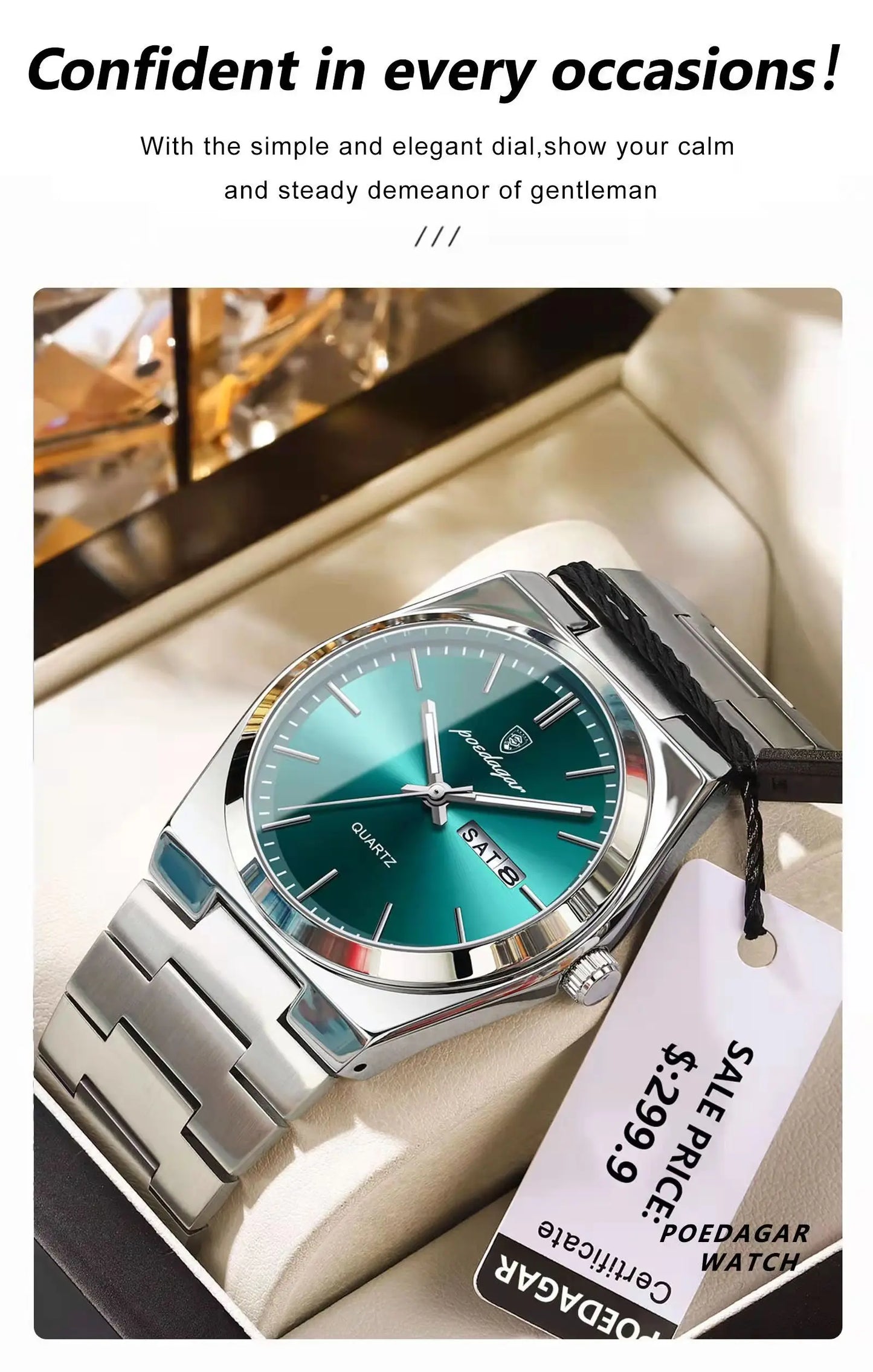 POEDAGAR Luxury Sport Quartz Man Wristwatch Waterproof Luminous Date Week Men Watches Stainless Steel Men's Watch Male Reloj+box