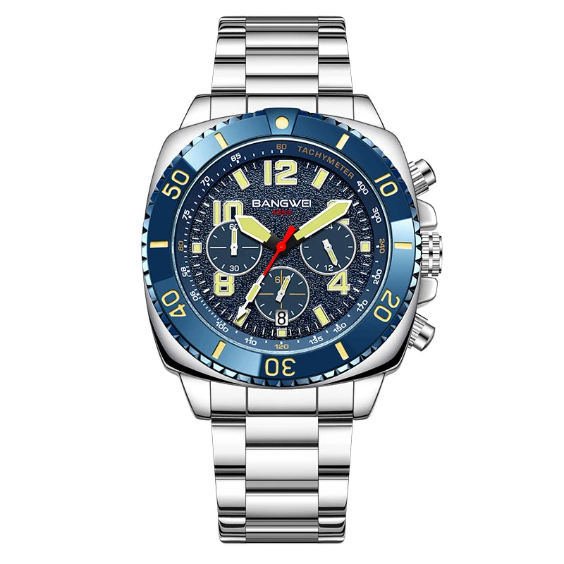 BANGWEI 2025 Luxury Watches Men Fashion Sports Quartz Wristwatches 30M Waterproof Luminous Chronograph Mens Watch Reloj Hombre