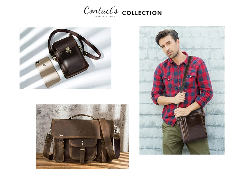 CONTACT'S Genuine Crazy Horse Leather Men Wallets Vintage Trifold Wallet Zip Coin Pocket Purse Cowhide Leather Wallet For Mens