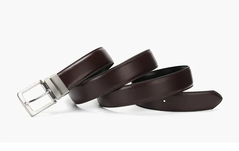 Real Genuine Leather Rotating Alloy Pin Buckle Belt for Men Unisex High Quality Cowskin Leather Cowboy Jeans Double-sided Belts