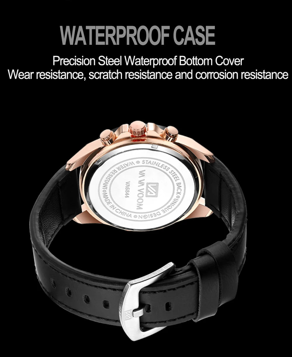 Black Leather Watch Top Brand Motorsport Series 46mm Large Military Style Quartz Movement Decorative Calendar Watch reloj hombre