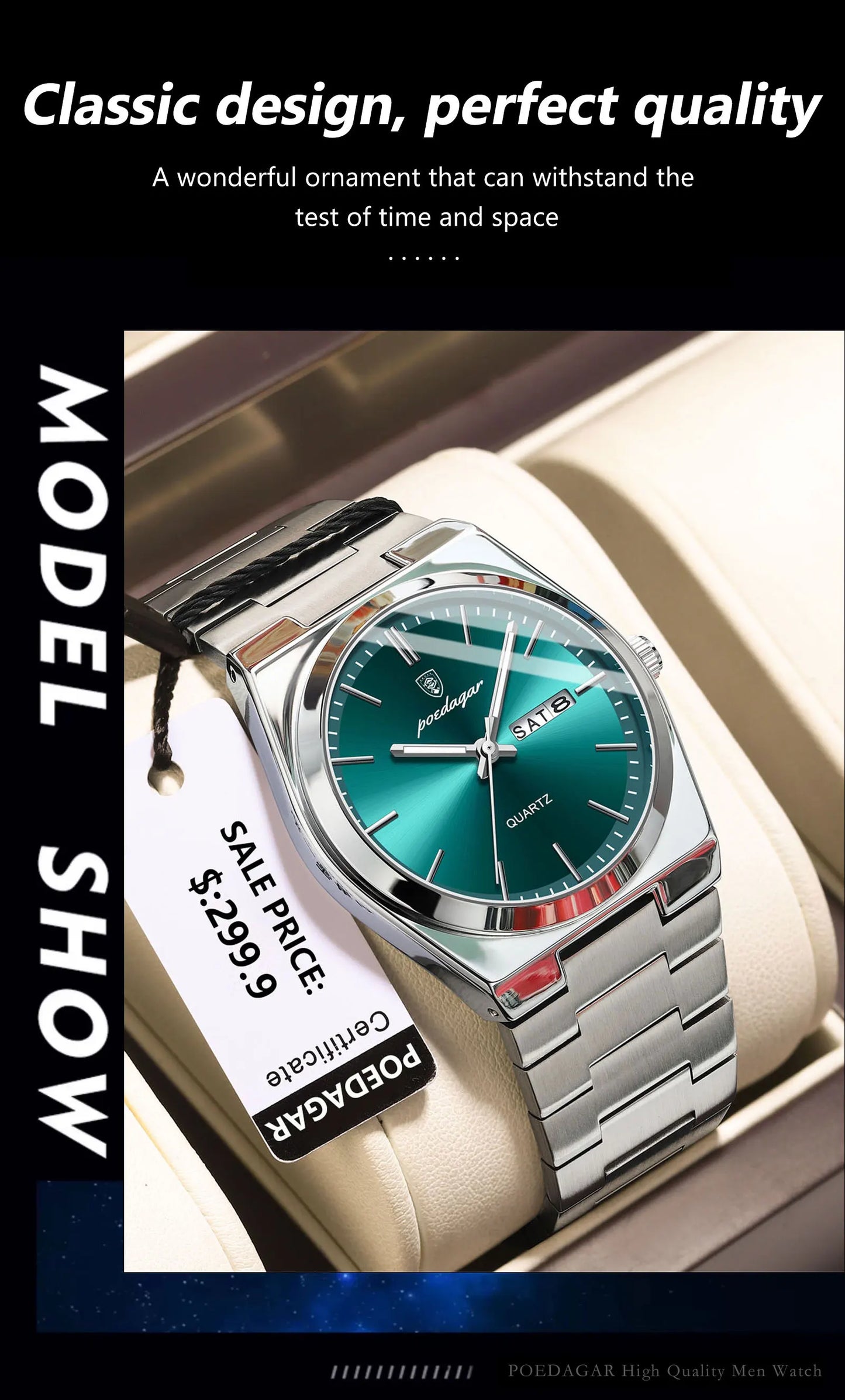POEDAGAR Luxury Sport Quartz Man Wristwatch Waterproof Luminous Date Week Men Watches Stainless Steel Men's Watch Male Reloj+box