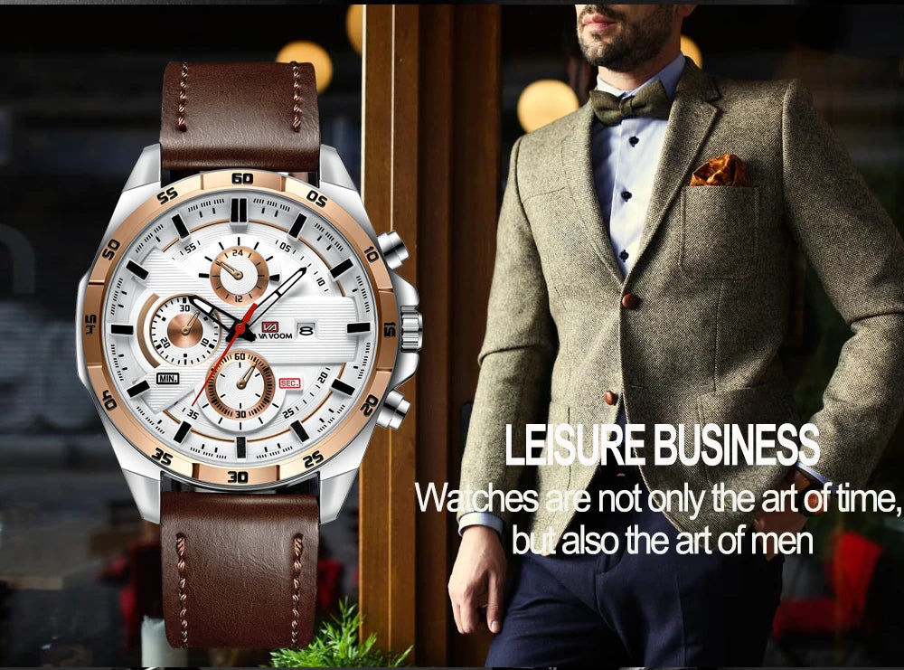 Black Leather Watch Top Brand Motorsport Series 46mm Large Military Style Quartz Movement Decorative Calendar Watch reloj hombre