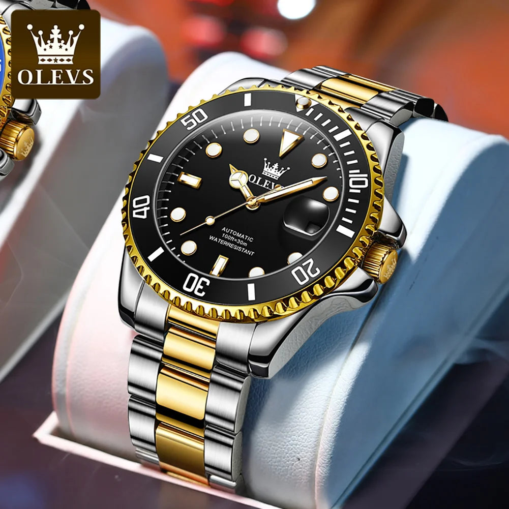 OLEVS 6650 Men Watch Classic Original Automatic Mechanical Watch For Man Zircon Scale Waterproof Luminous Stainless Steel Reloj