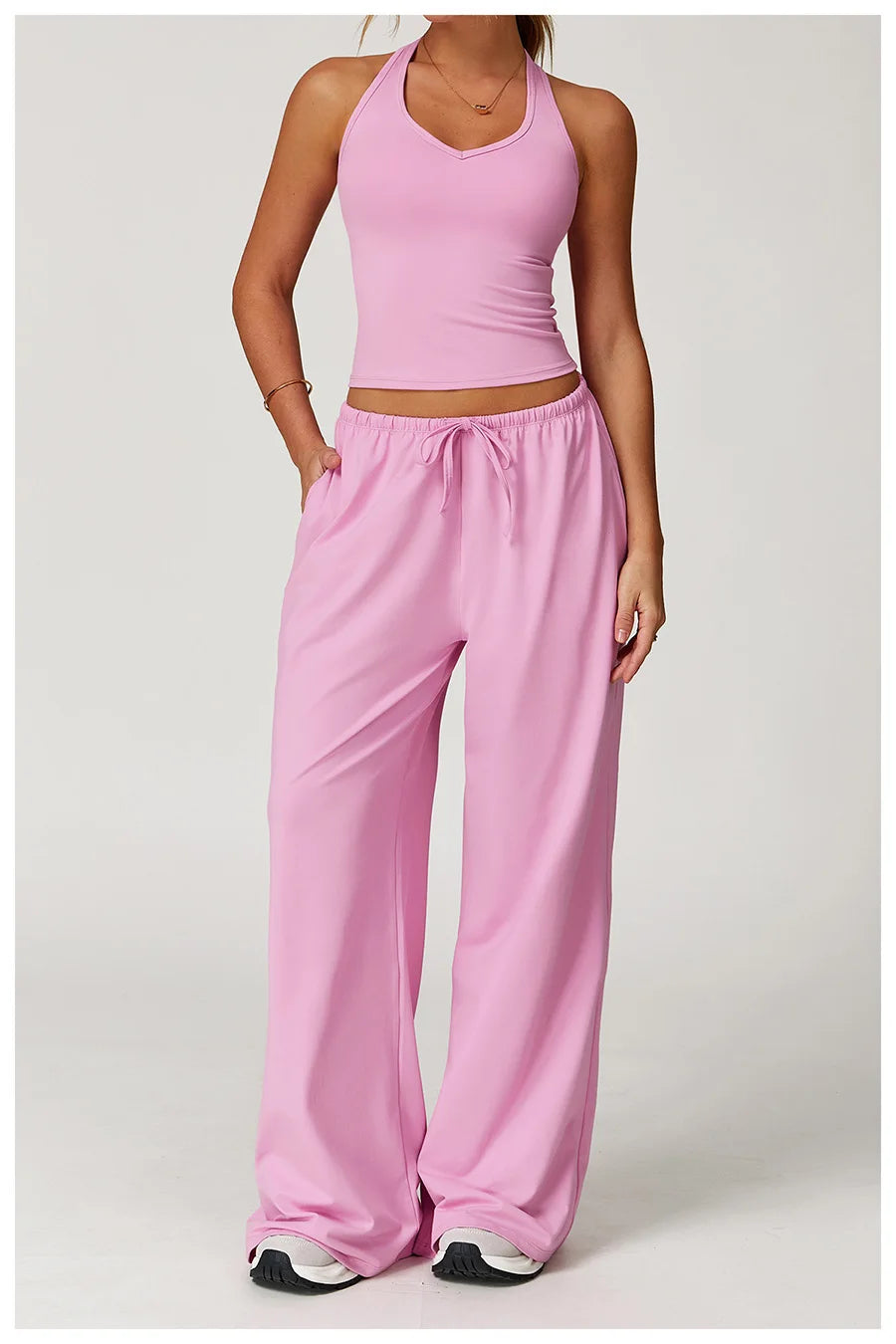 Yoga yellow gym Set 2 Pieces Women Clothes Workout Outfits Fitness Sportswear Wide leg straight pants Tracksuit Sports Tank suit